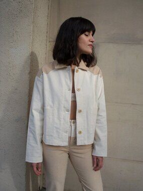 PALOMA WOOL Rio White Cotton Corduroy Western Chore Coat Barn Jacket, Size M